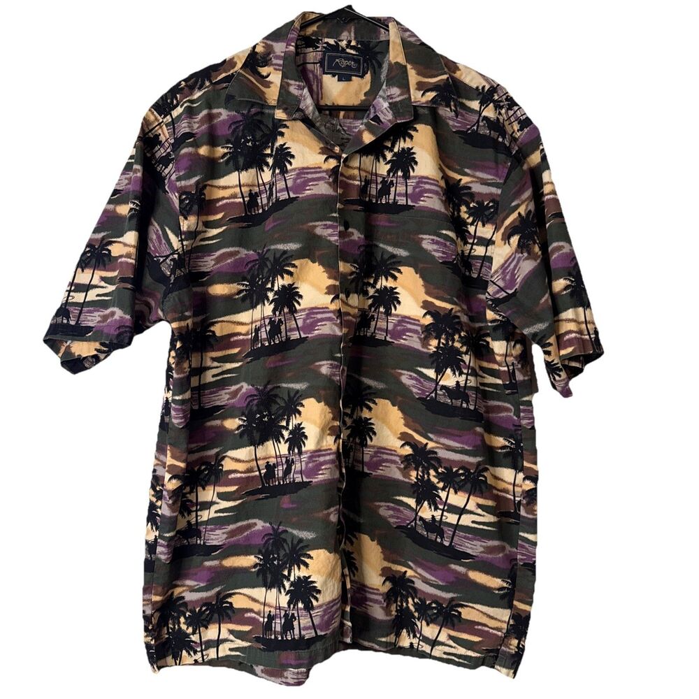 Roper Mens Large vintage western wild horses Hawaiian shirt short sleeve